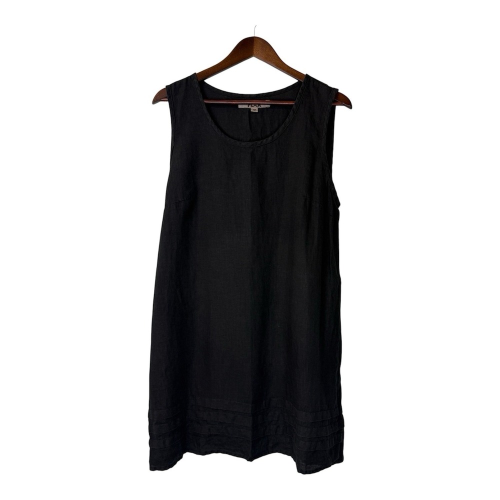 Flax linen tank dress women's M 10-14 black sleeveless boho old money tunic top